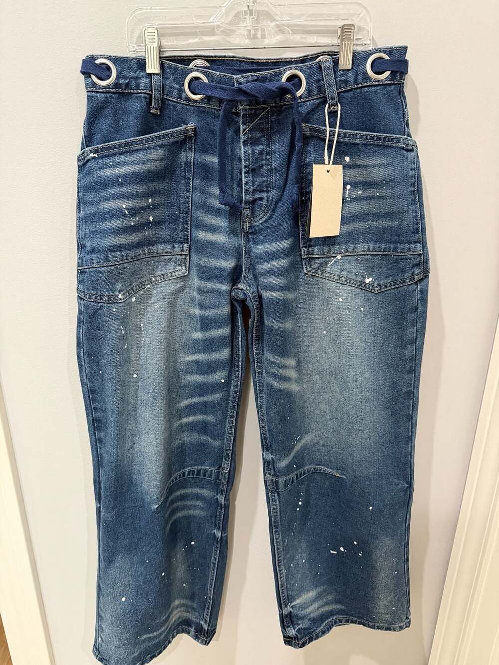 Women's Blue Washed Wide Leg Jeans - Picture 2 of 7